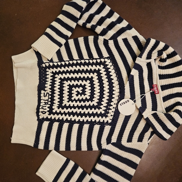 Nwt STAUD Alloy monochrome Nautical stripe relaxed Sweater xs - Picture 8 of 9